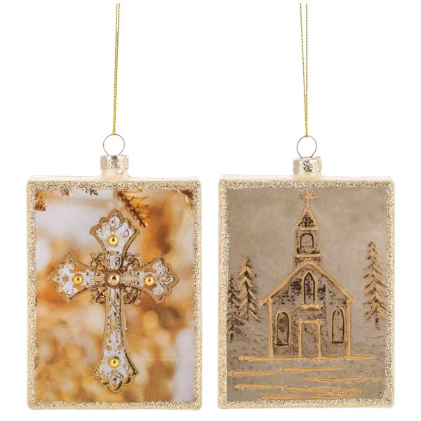 Church and Cross Block Ornament