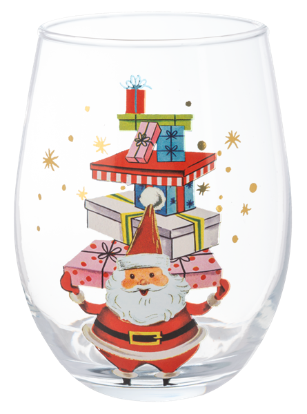 Retro Santa Wine Glass- Presents