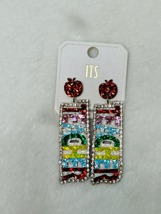 Rhinestone Colorful TEACHER Earrings