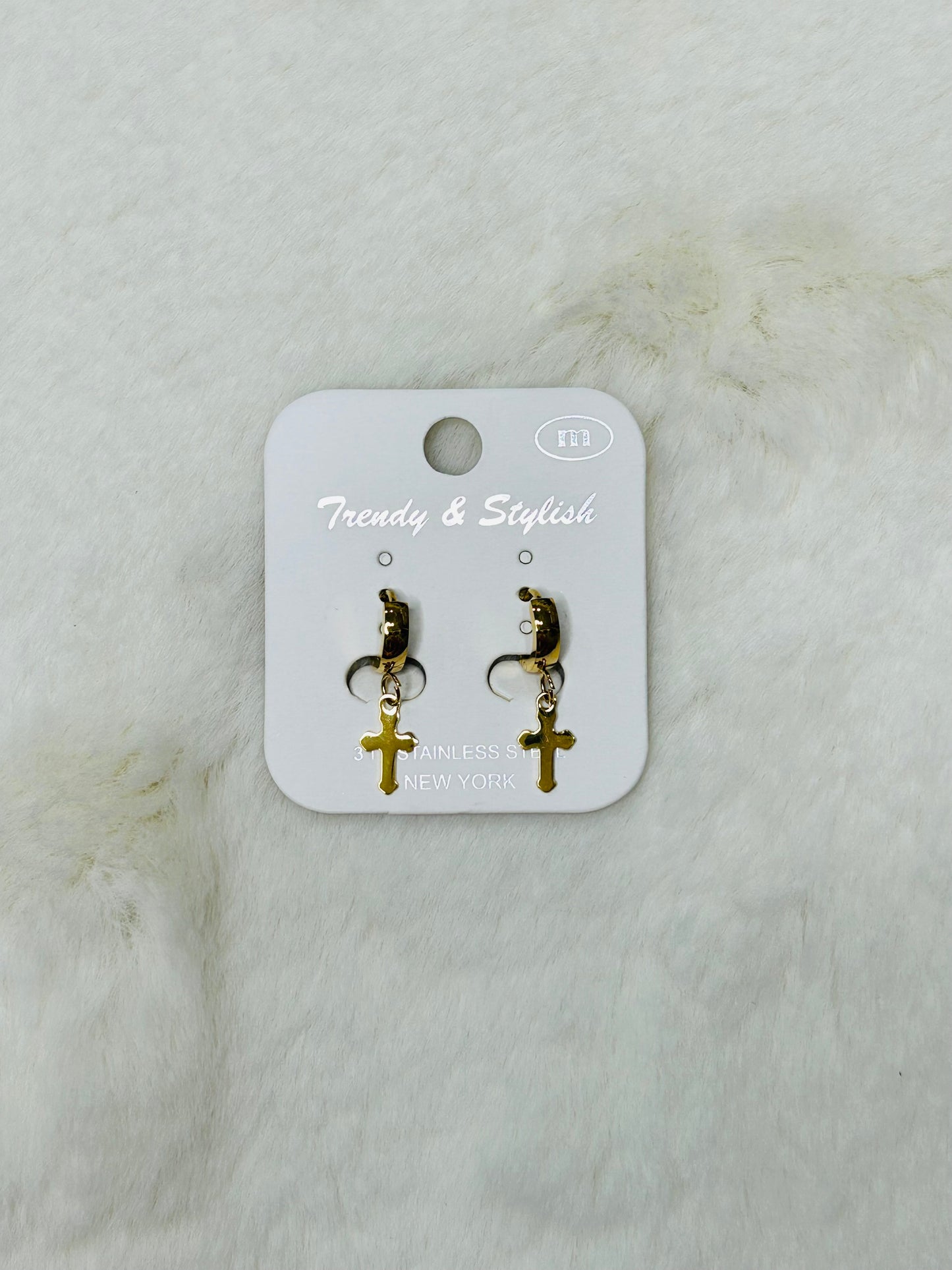 Living Waters Gold Cross Huggie Hoop Earrings
