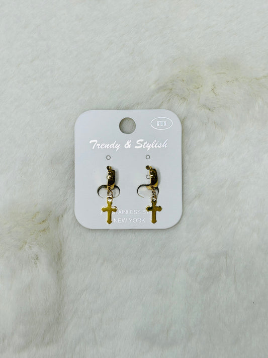 Living Waters Gold Cross Huggie Hoop Earrings