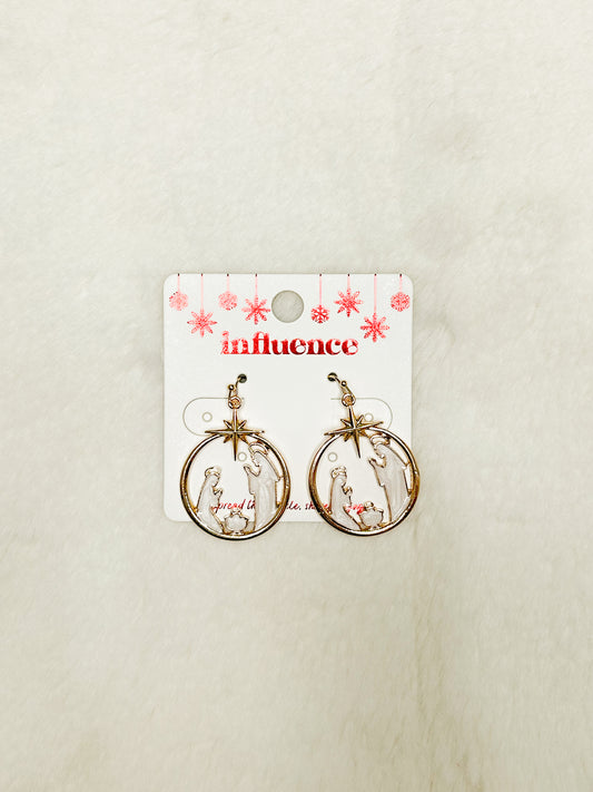 Away in the Manger Nativity Christmas Earrings