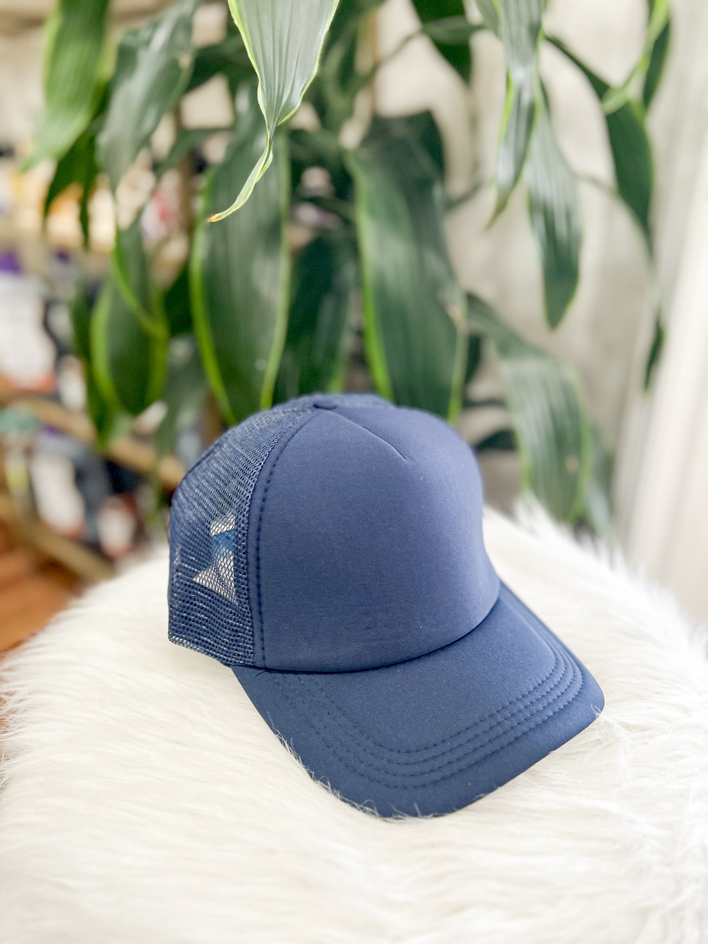 Solid Mesh Back High Crown Trucker Hat