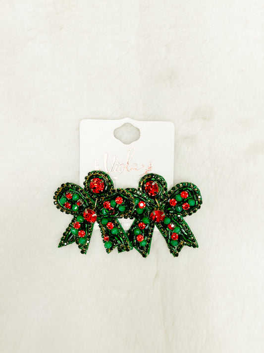 Christmas Time Big Green Bow Earrings