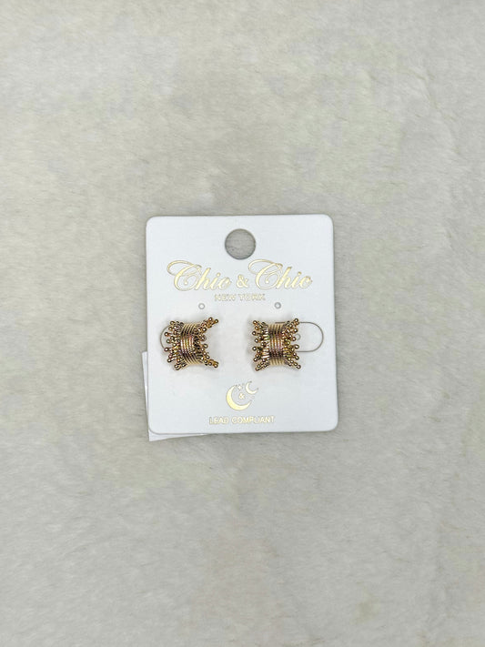 Adeline Gold Crown Huggie Hoops Earrings