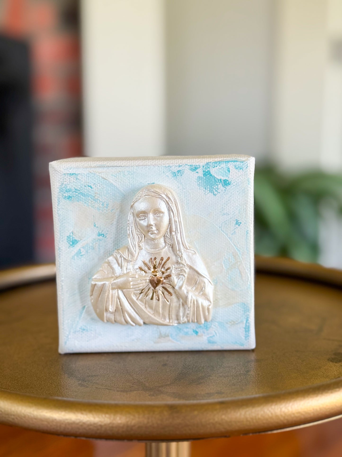 Immaculate Heart of Mary- Silhouette on 4x4 Baby Blue Canvas