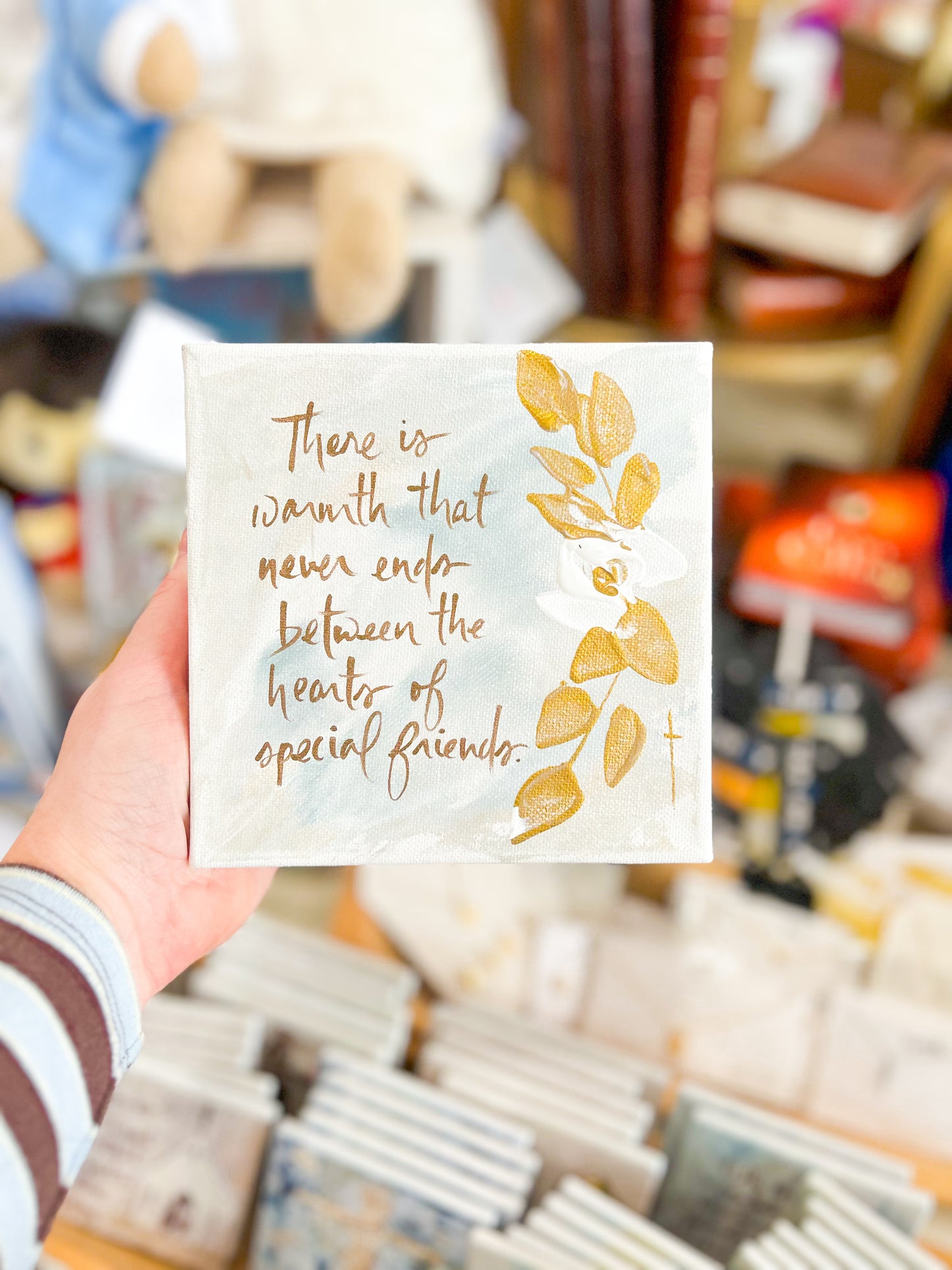 6x6 There is Warmth Gold and White Florals