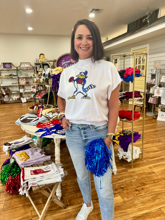 White Short Sleeve Blue Jay Sweater