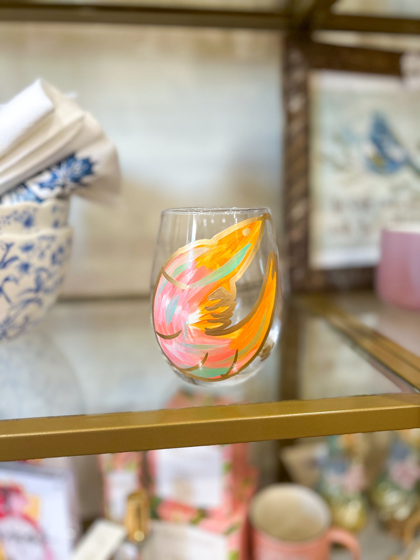 Shrimp Hand-Painted Wine Glasses