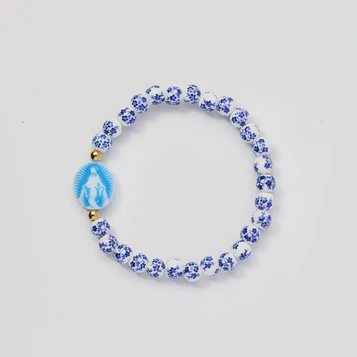 Holy Water Miraculous Cameo Bracelet- Floral Poreclain