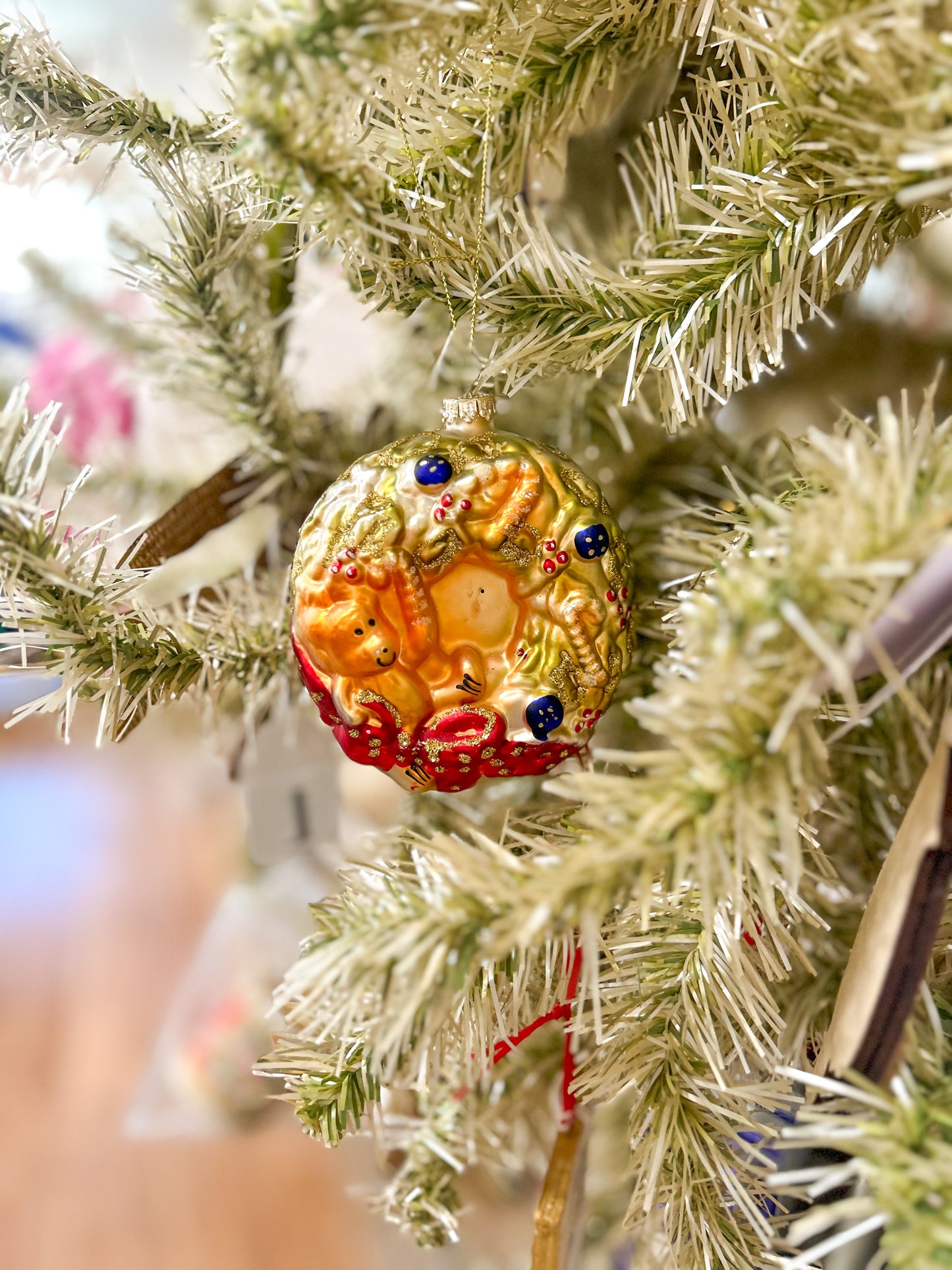 Vintage Blown Glass Christmas Wreath Ornament