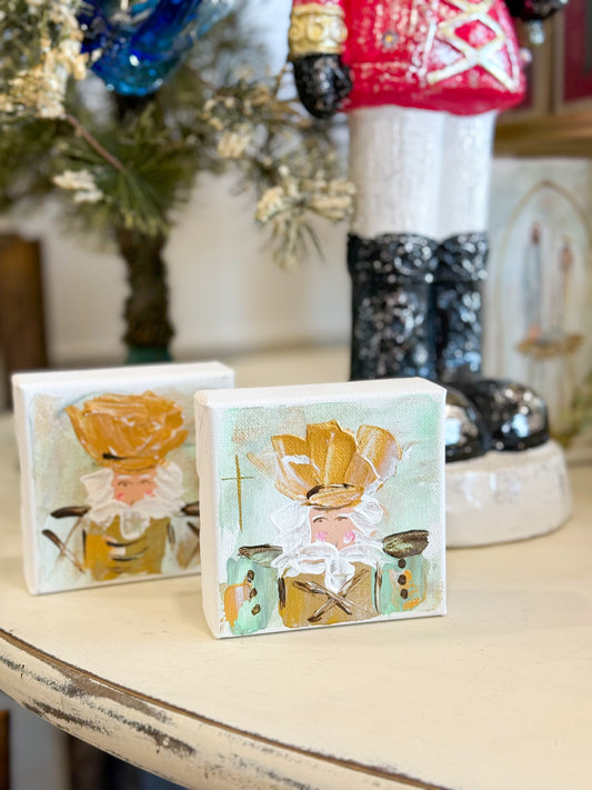 4x4 Mint/Gold Classic Christmas Nutcracker — Hand-Painted Art