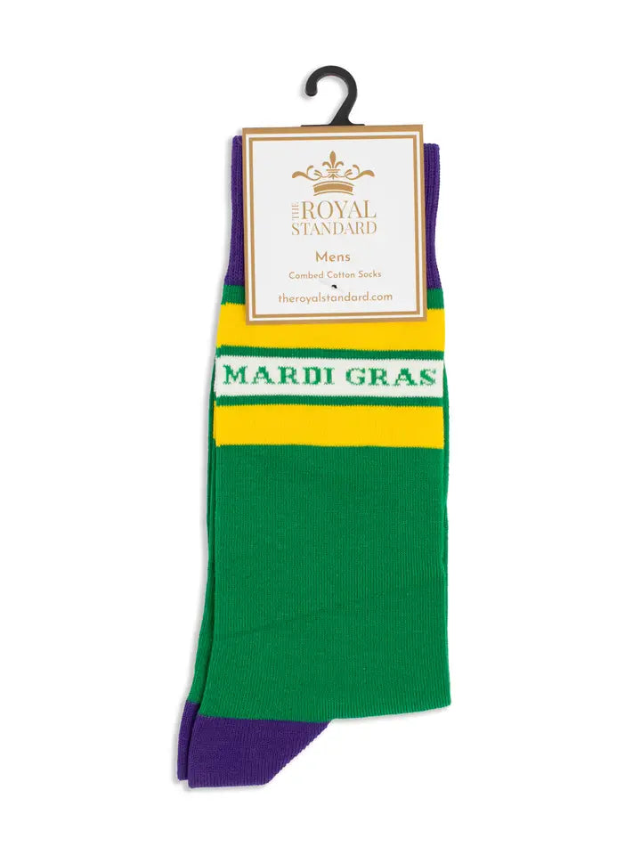 Men's Retro Striped Mardi Gras Socks-Green