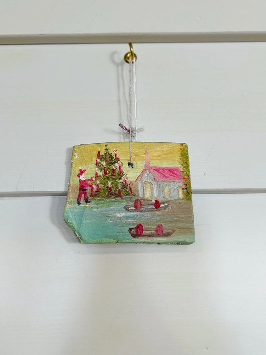 Holy Night in the Swamp- Cajun Stone Christmas Ornament