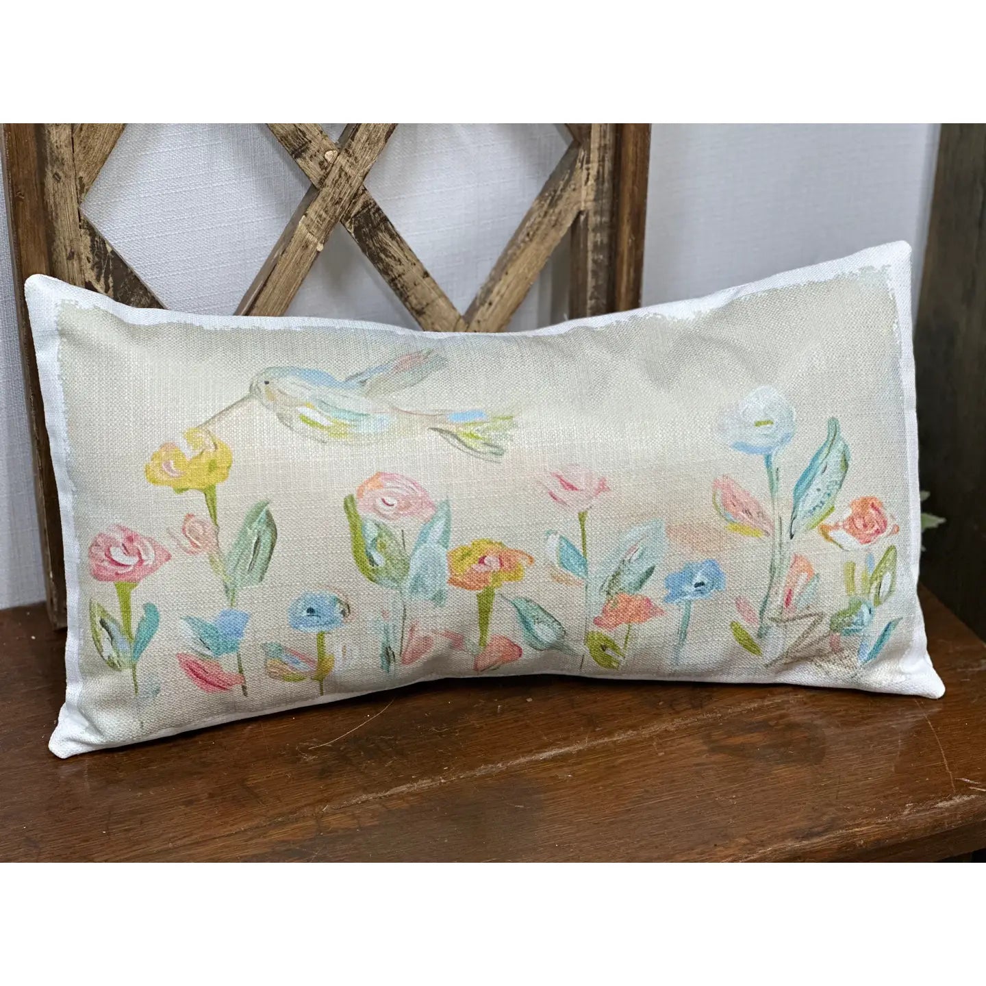 Ga Hummingbird with Flowers Lumbar Pillow