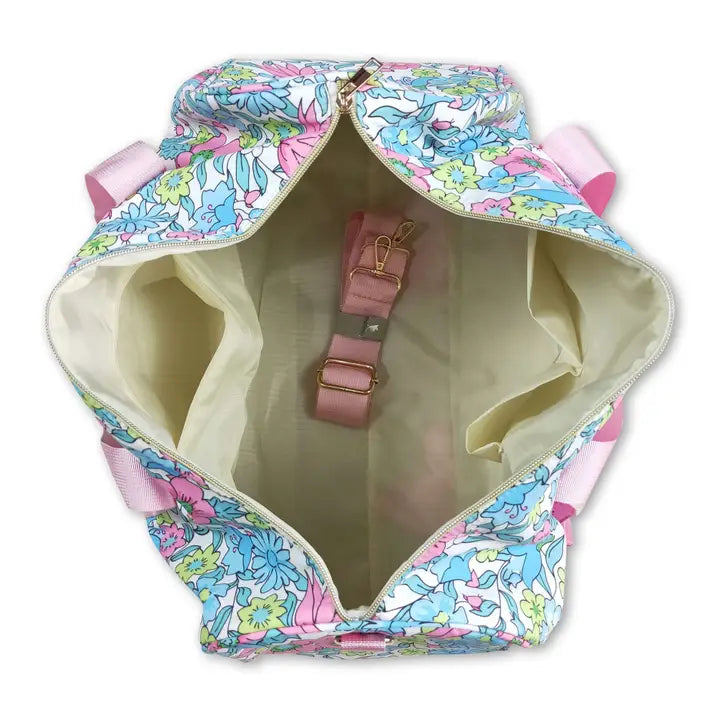 Pink Ruffle Band Floral Women Duffle Bag