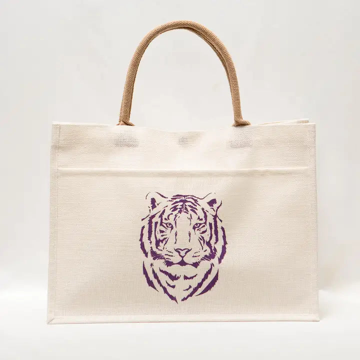 Easy Tiger Jute Pocket Tote- Purple