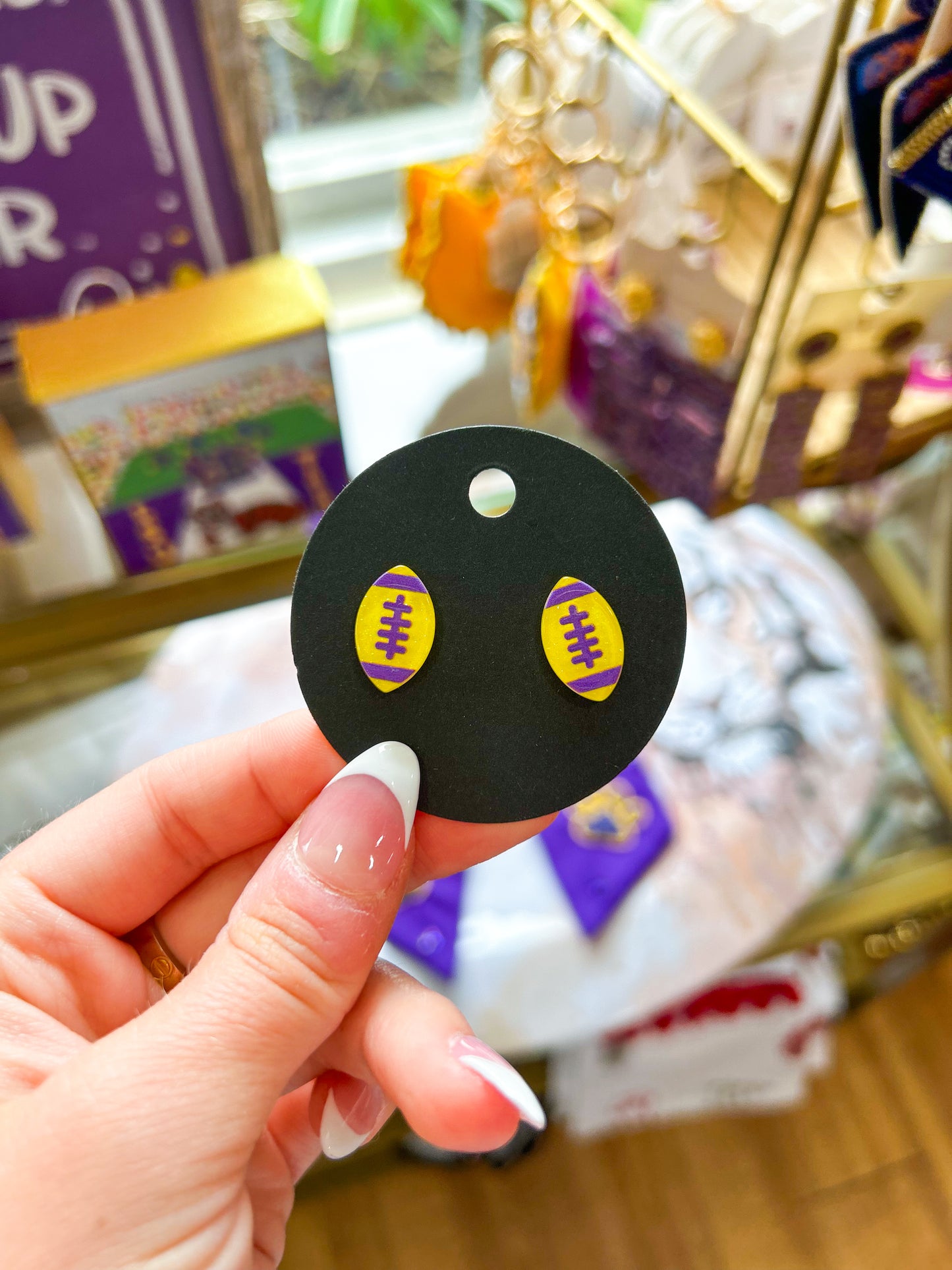Purple and Gold Football Acrylic Earrings