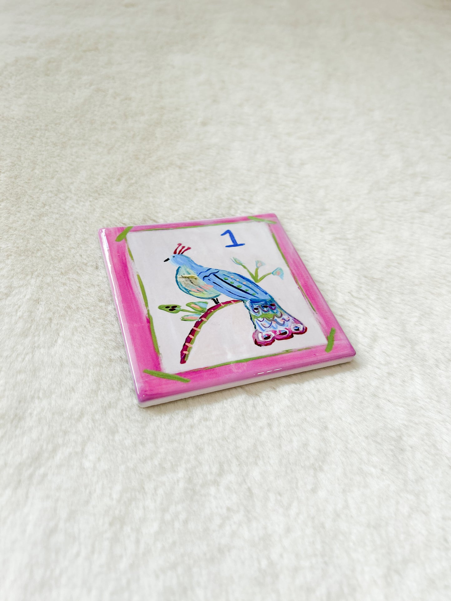 Mahjong Coaster with Peacock Bam- GA