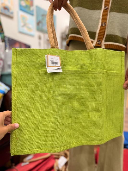Jute Pocket Tote Lime