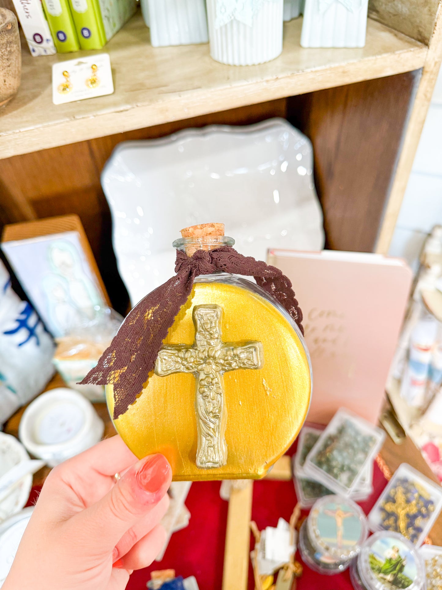 Cross Holy Water Container-Chocolate Lace