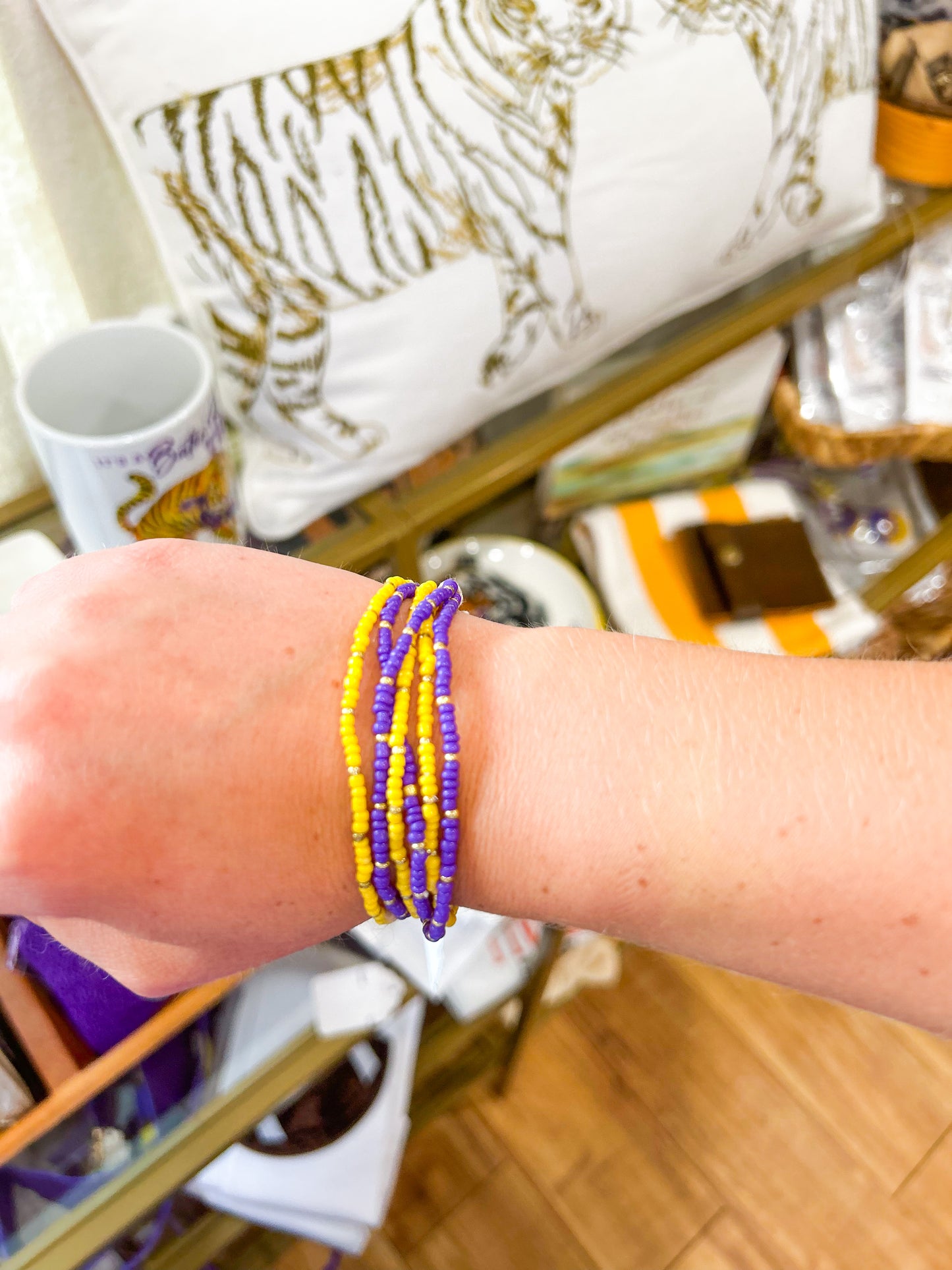 Purple and Gold Beaded Bracelets
