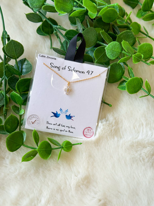 Song of Soloman 4:7 Gold Rhinestone Cross Necklace