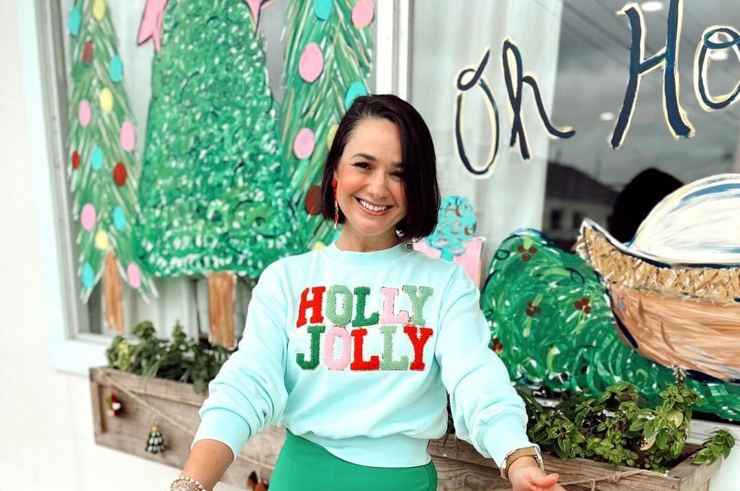 Teal Holly Jolly Banded Sweatshirt