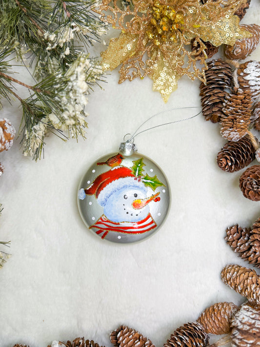 Snowman’s Cardinal Companion Glass Ornament