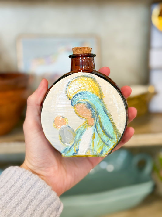 Our Lady of Tender Love Holy Water Container- Brown Glass