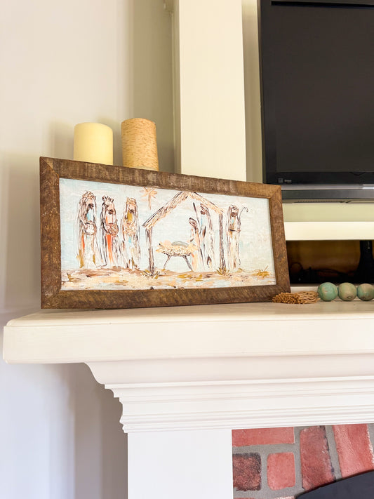 Adore Him Nativity with Wisemen Framed Art 12x24
