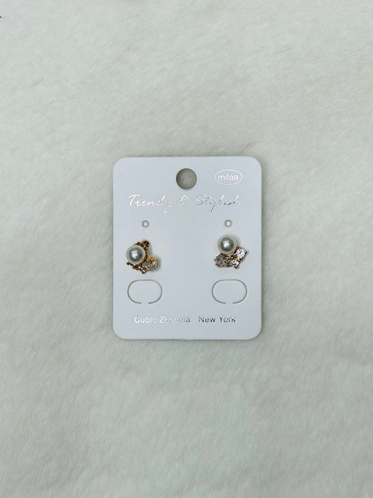 Ava Mini Pearl Statement Studs with Diamond Cluster Earrings