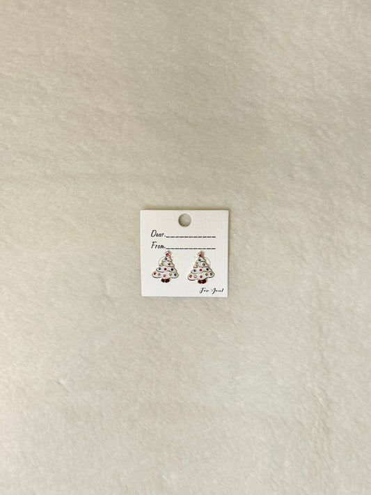 Star Bright White Christmas Tree Stud Earrings
