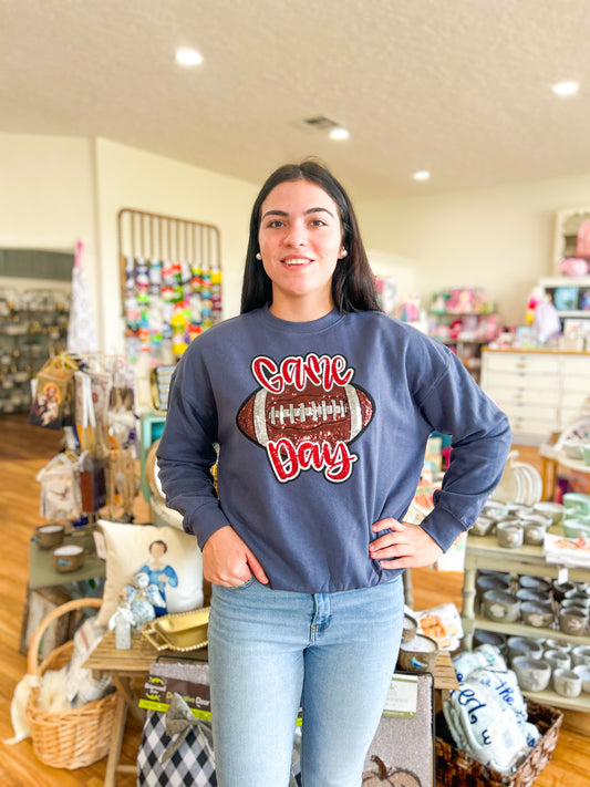 Football Game Day Denim Blue Sweatshirt