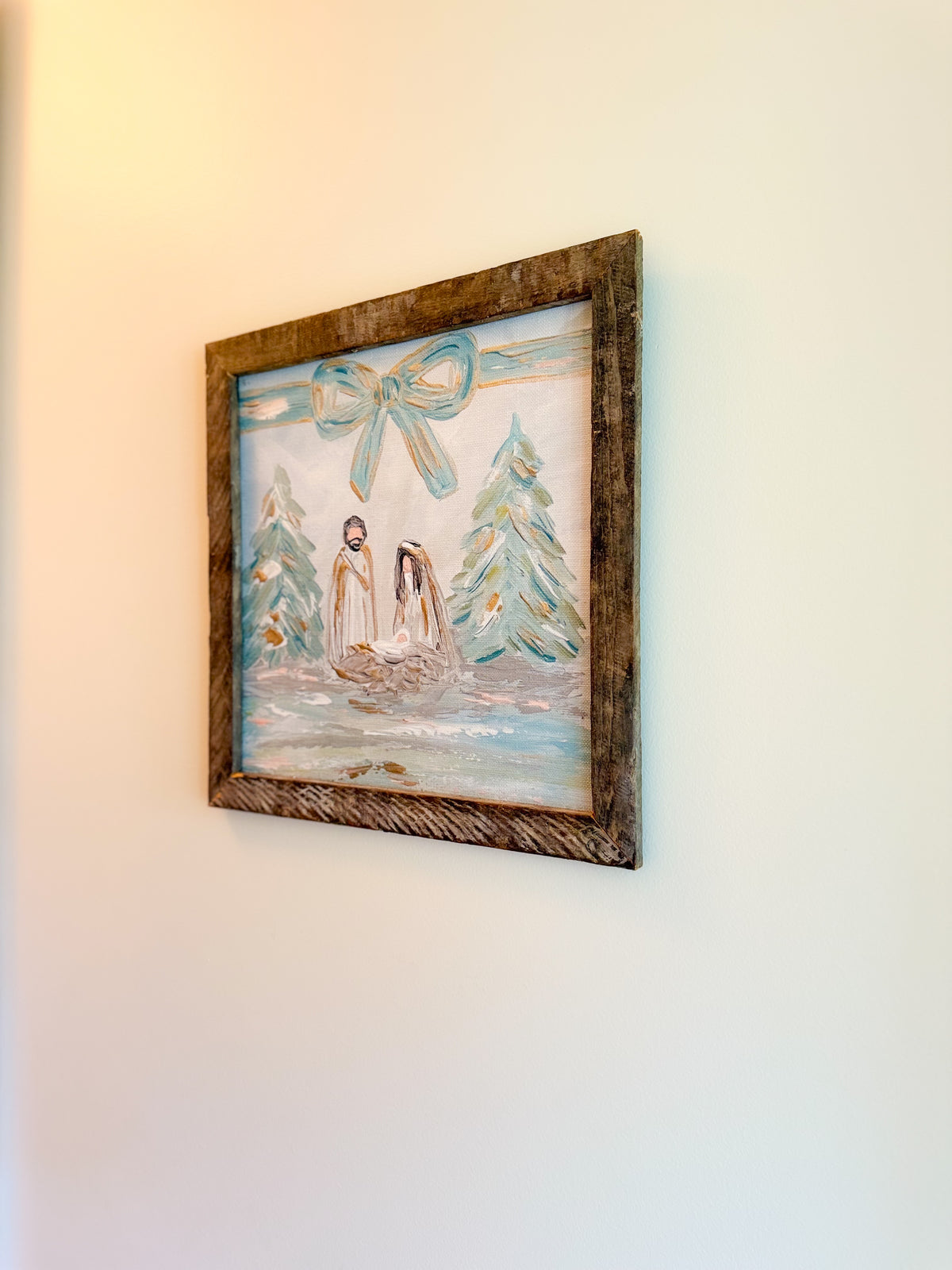 Bow Nativity Framed Art 18x18