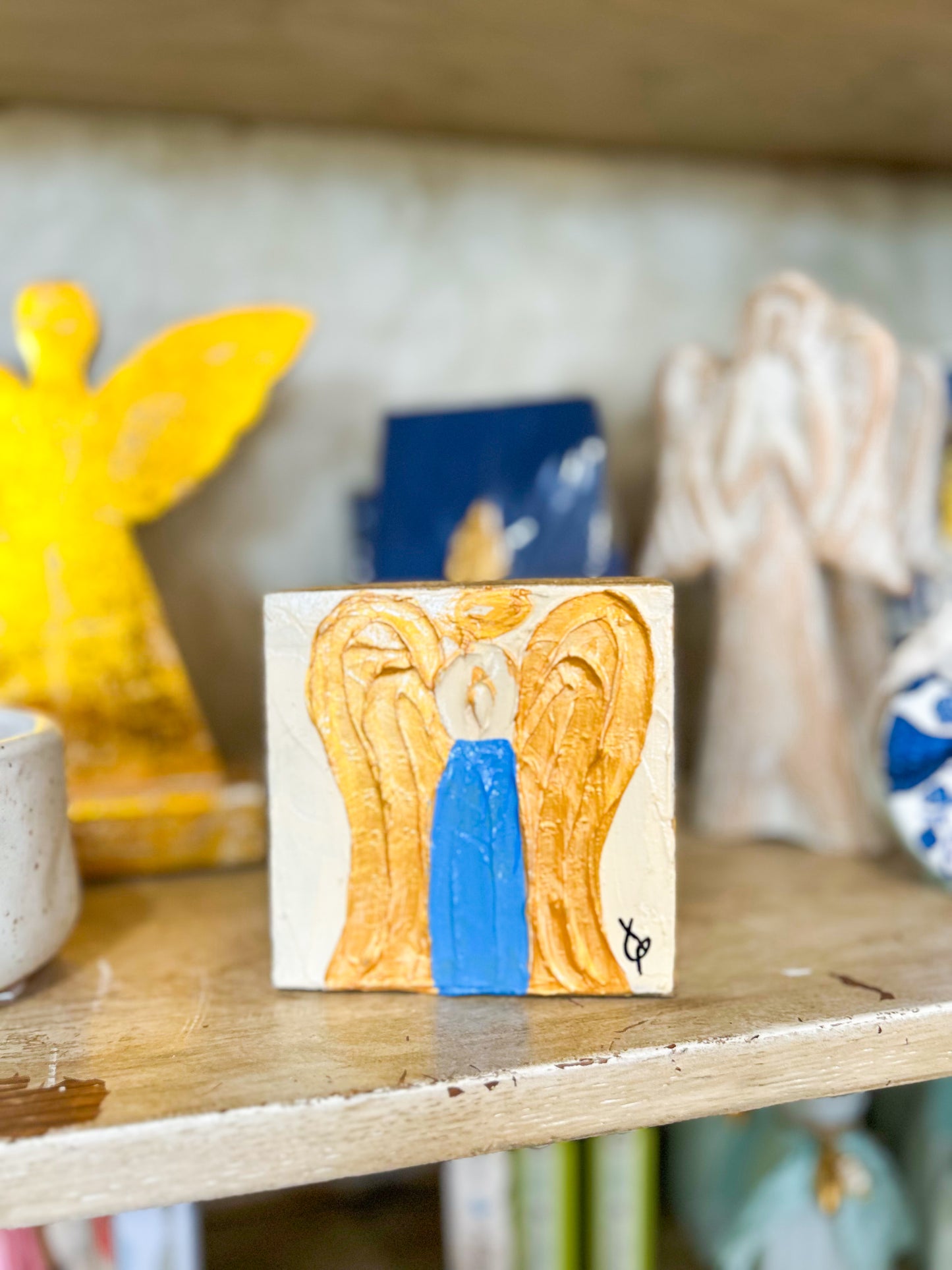 Angel of Comfort Mini Wood Block- Blue