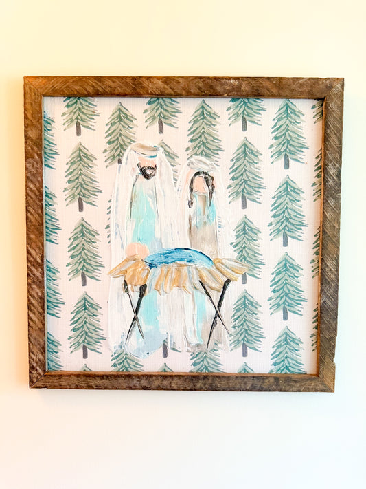 Christmas Tree Nativity Framed Art 24x24