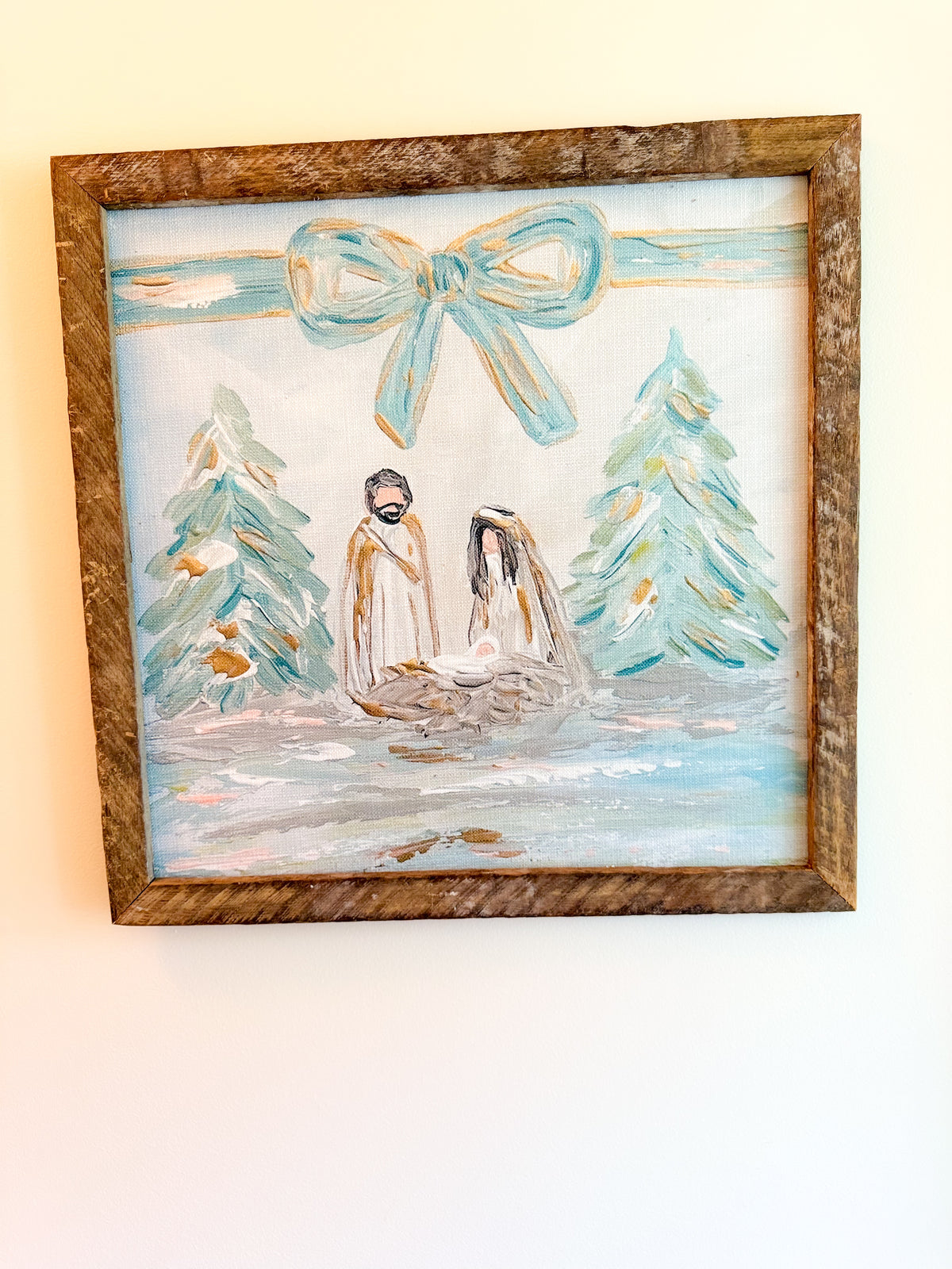 Bow Nativity Framed Art 24x24