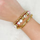 Pink & White Floral Beads Gold Stack Bracelets