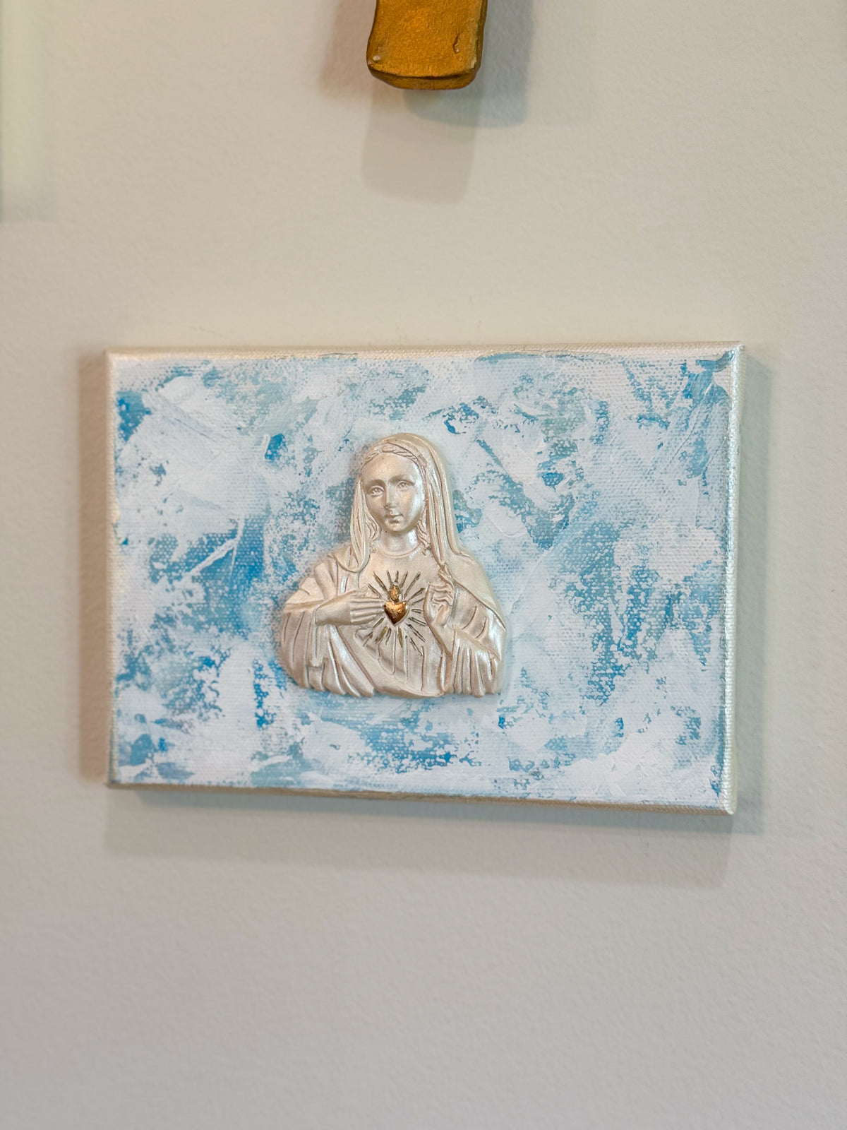 Immaculate Heart of Mary- Silhouette on 5x7 Blue/White Canvas