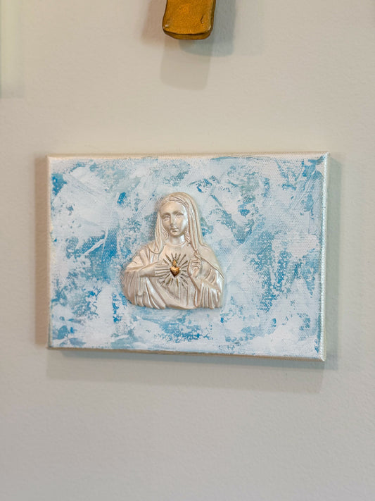 Immaculate Heart of Mary- Silhouette on 5x7 Blue/White Canvas