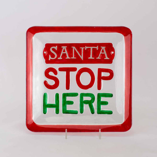 Santa Stop Here Glass Platter