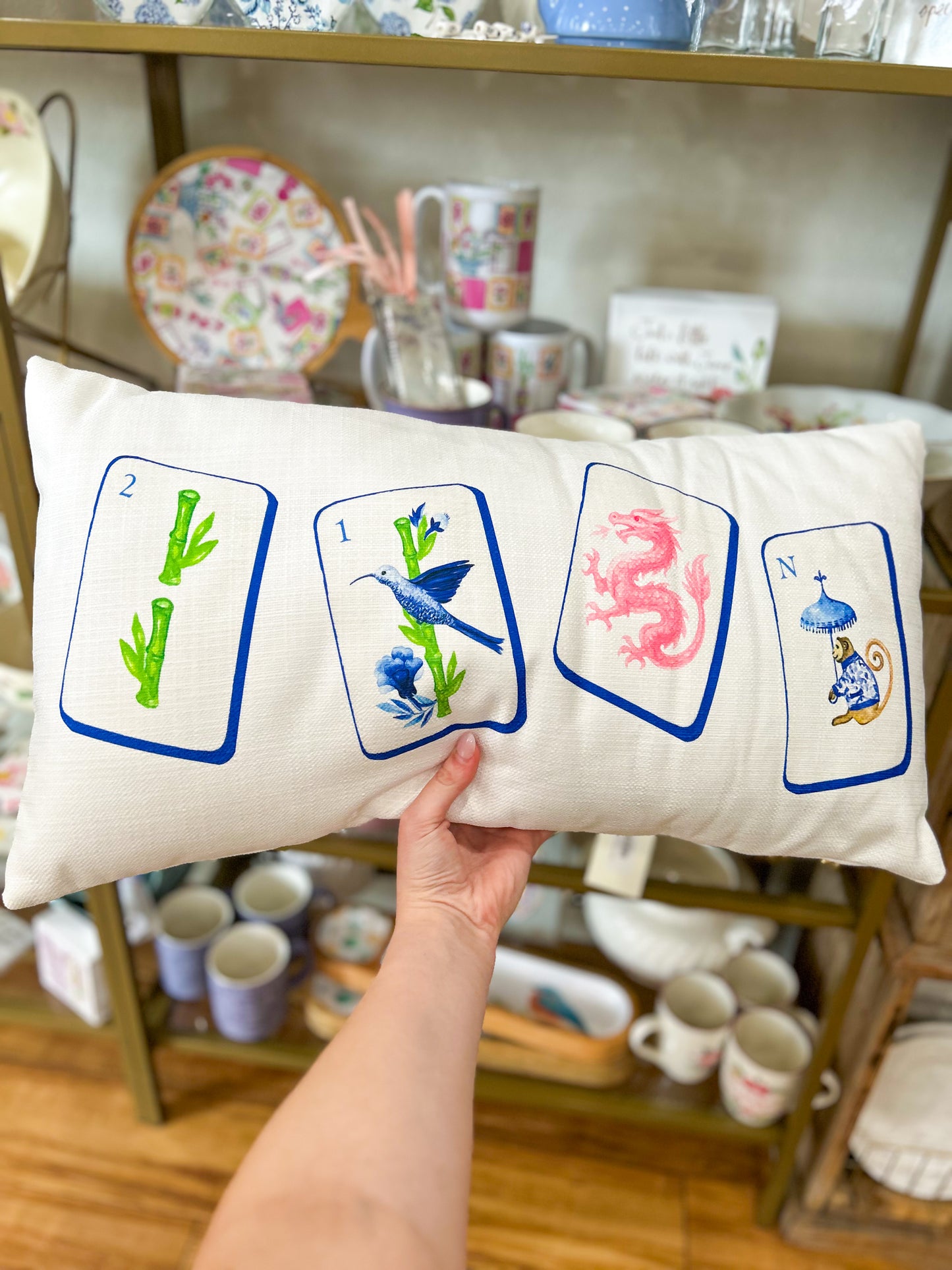 Mahjong 4 Card Lumbar Pillow- GA