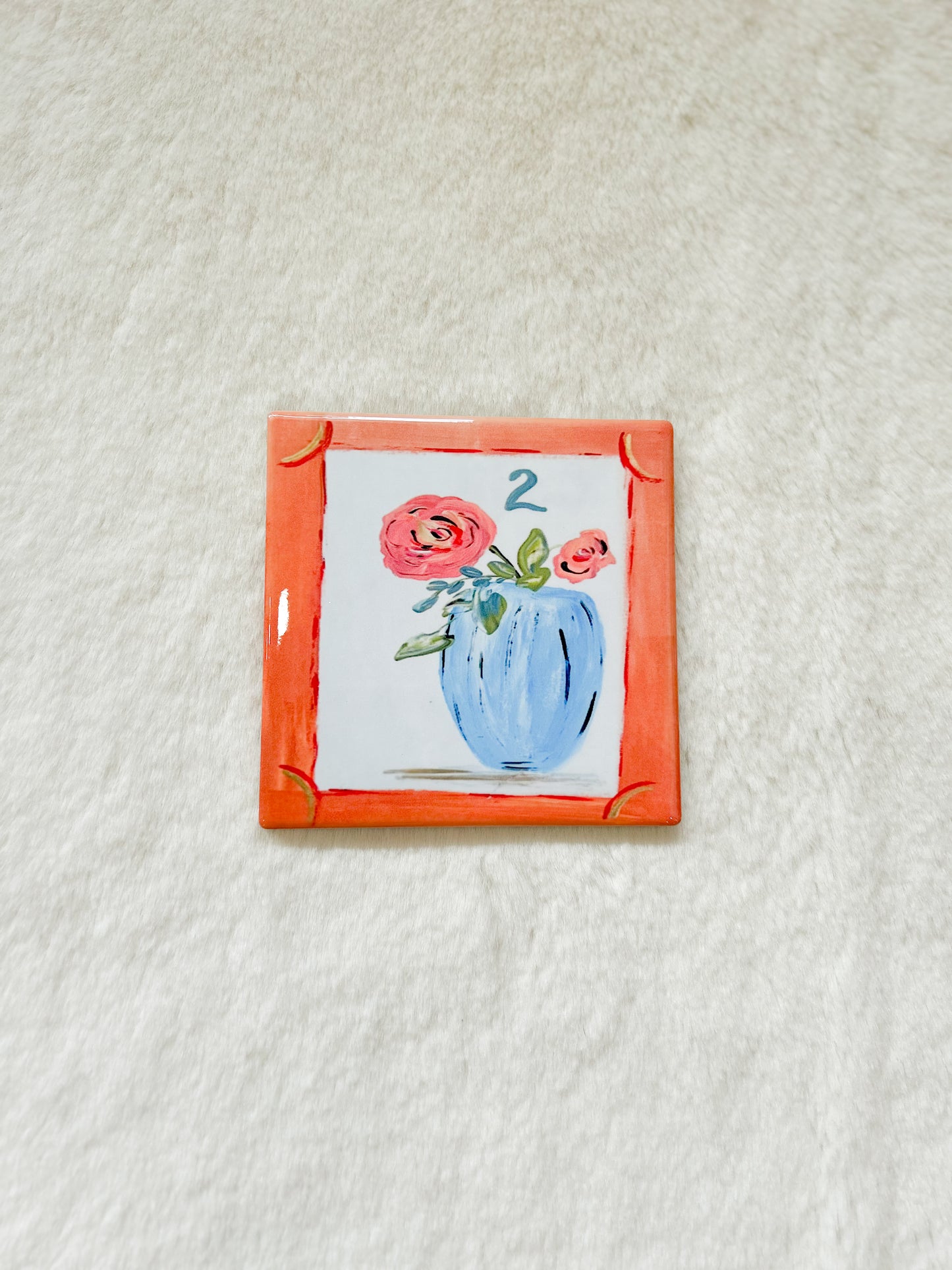 Mahjong Coaster with Flower- GA