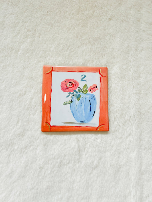 Mahjong Coaster with Flower- GA