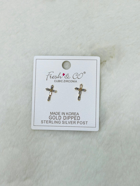 Rivers of Grace Diamond & Gold Cross Earrings