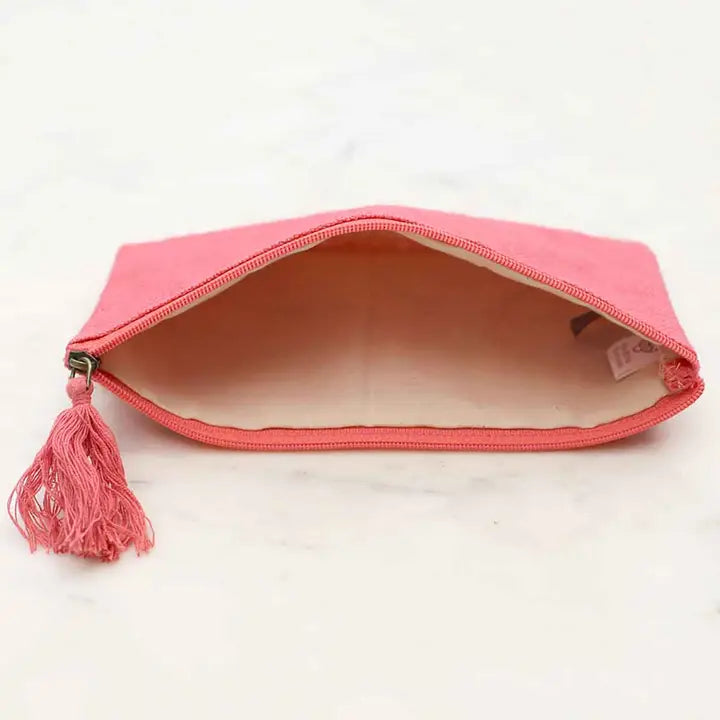 Jute Cosmetic Bag- Coral