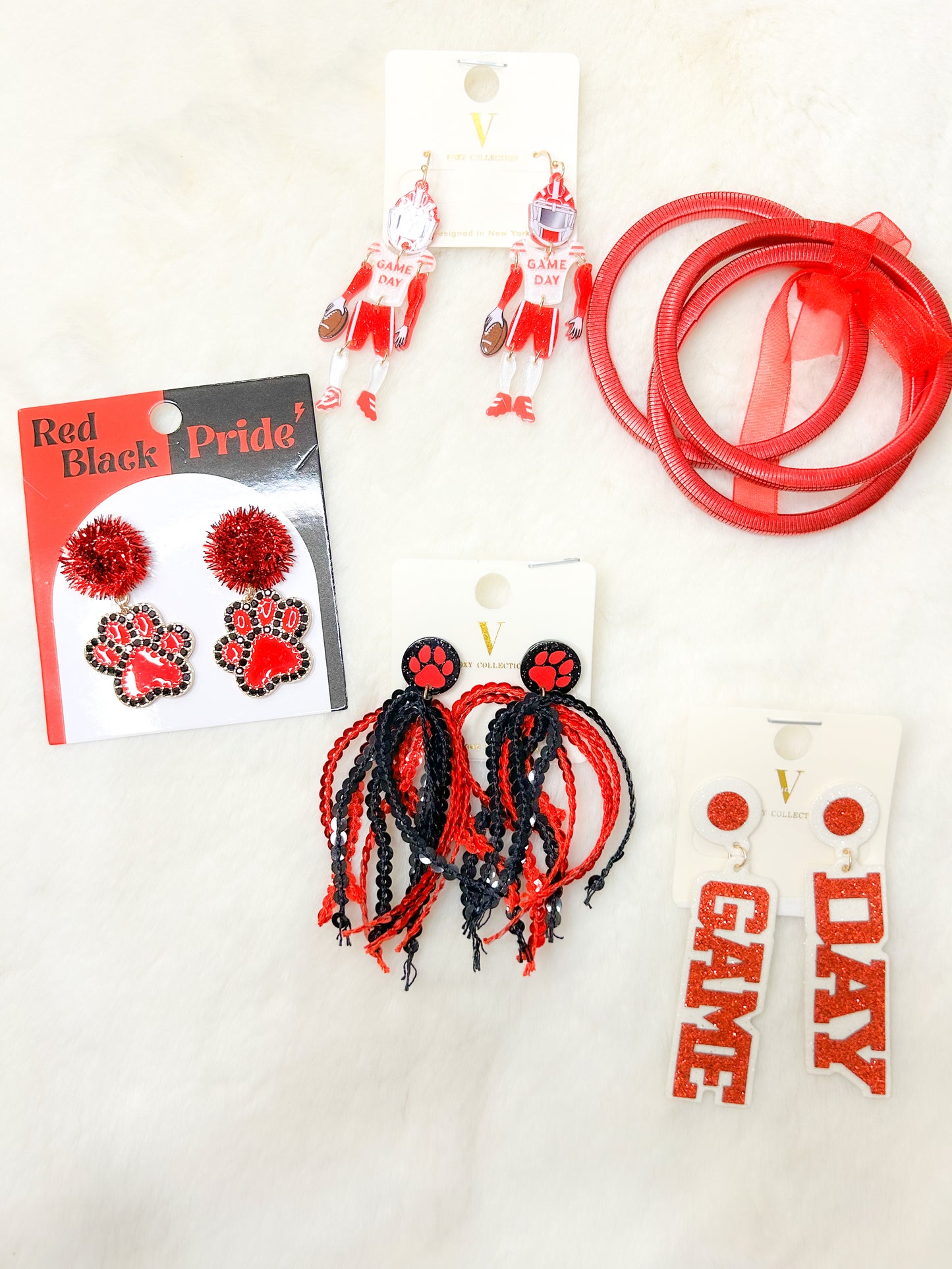 Red/Black Pompom Paw Print Pride Earrings