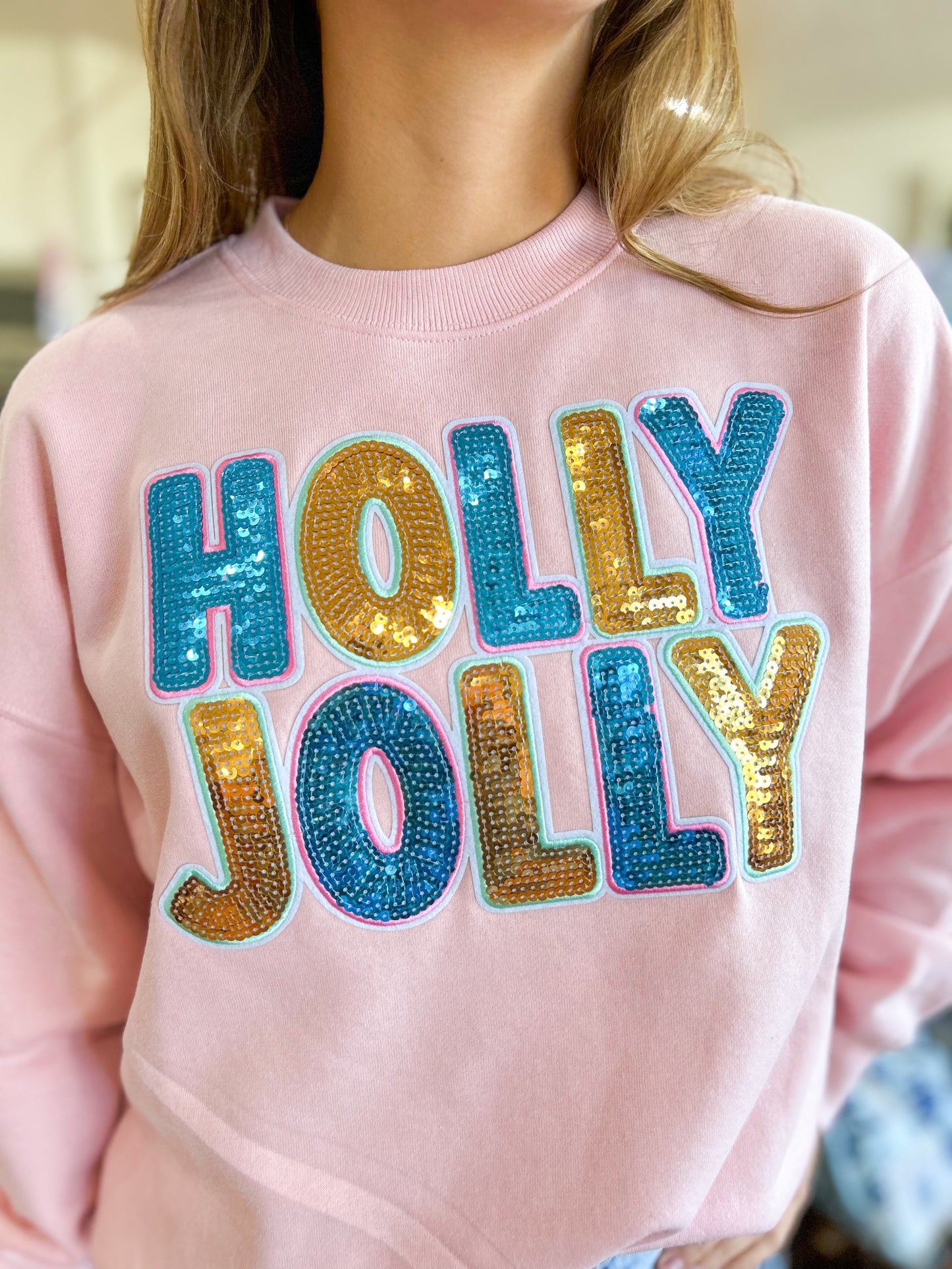Holly Jolly Sweatshirt- Pink