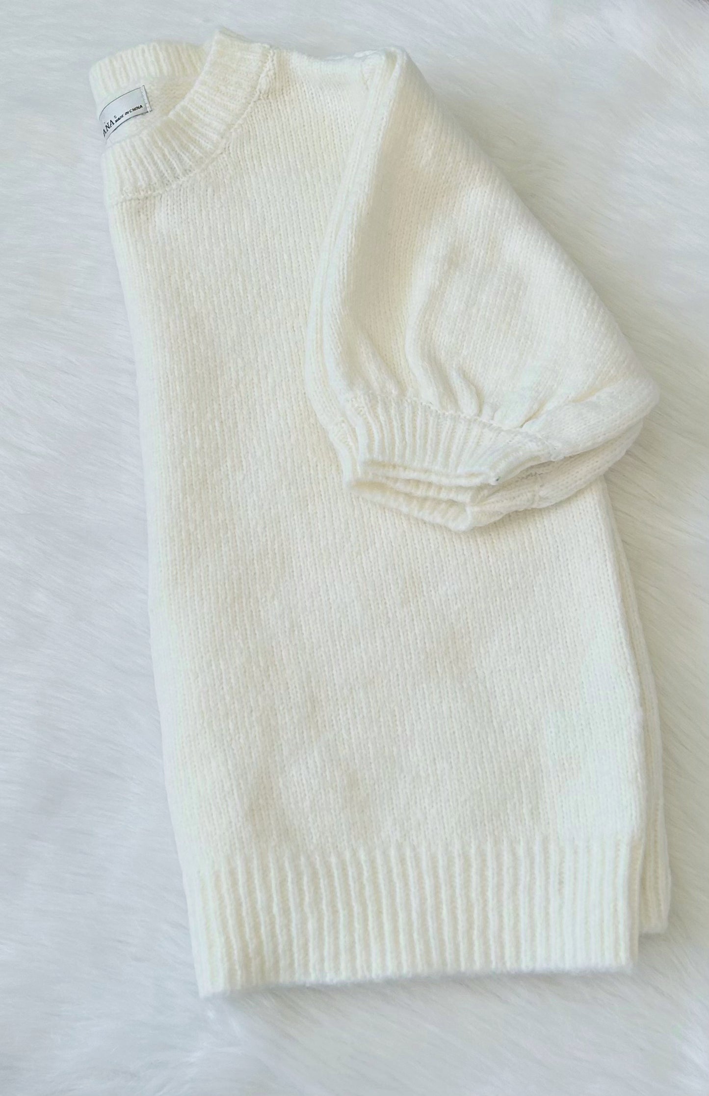 Ivory Puff Short Sleeve Sweater